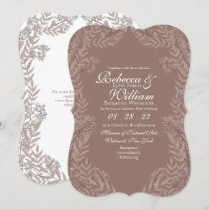 Rustic Brown Tan Wedding Vintage Botanical Invitation