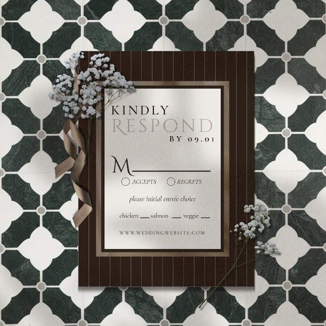 Rustic Brown Thin Stripe Pattern Wedding RSVP Card (Announce your big day in a sophisticated style with this Rustic Brown This Stripe Pattern RSVP)