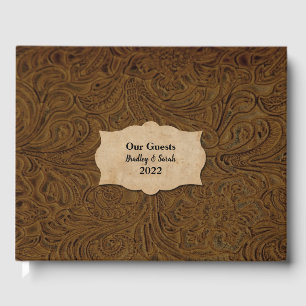 Rustic Brown Tooled Leather (Faux) Personalised Guest Book