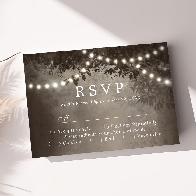 Rustic Brown Tree String Lights Wedding RSVP (Creator Uploaded)