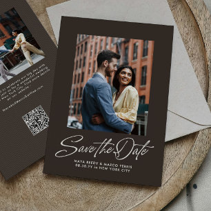 Rustic brown trendy script simple wedding save the date