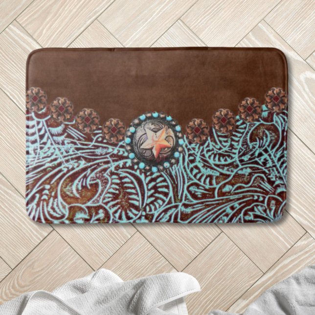 Rustic brown turquoise western country pattern  bath mat (Rustic brown turquoise western country pattern bath mat)
