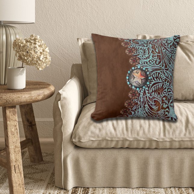 Rustic brown turquoise western country pattern  cushion (Rustic brown turquoise western country pattern throw pillow)