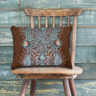 Rustic brown turquoise western country pattern decorative cushion