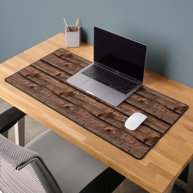 Rustic Brown Weathered Faux Wood Pattern Desk Mat (Office 2)