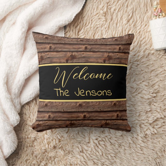 Rustic Brown Weathered Faux Wood Welcome Cushion (Blanket)