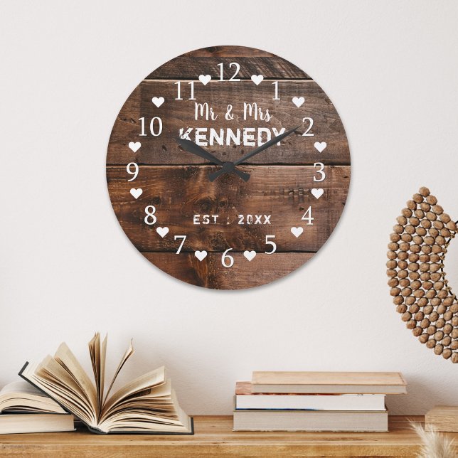 Rustic Brown Weathered Wood Wedding Large Clock (Rustic Brown Weathered Wood Wedding Large Clock
)