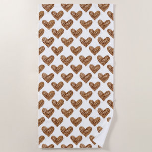 Rustic Brown Weave Hearts Birthday Beach Towel