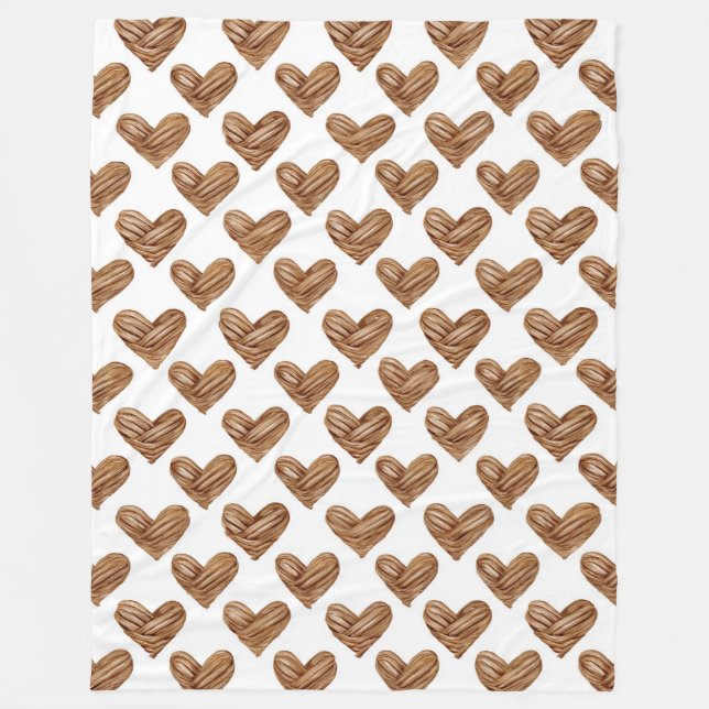 Rustic Brown Weave Hearts Birthday Fleece Blanket (Front)