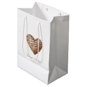 Rustic Brown Weave Hearts Birthday Medium Gift Bag