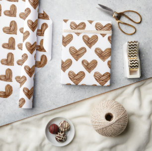 Rustic Brown Weave Hearts Birthday Wrapping Paper