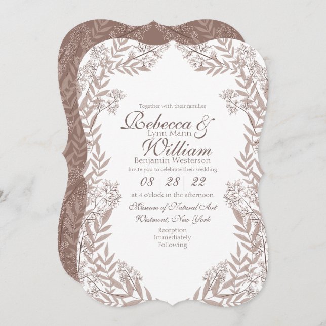 Rustic Brown Wedding Vintage Botanical Invitation (Front/Back)
