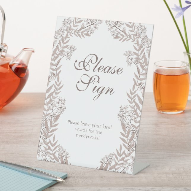 Rustic Brown Wedding Vintage Botanical Pedestal Sign (In SItu)