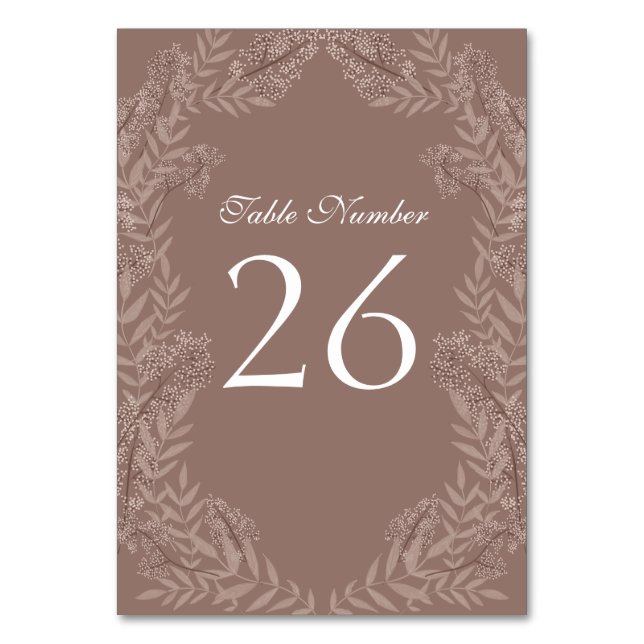 Rustic Brown Wedding Vintage Botanical Table Number (Back)