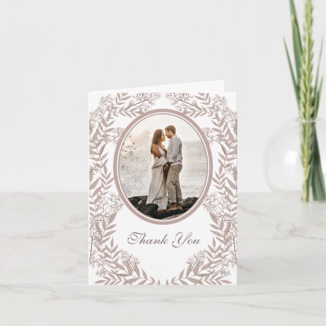 Rustic Brown Wedding Vintage Botanical Thank You Card (Front)