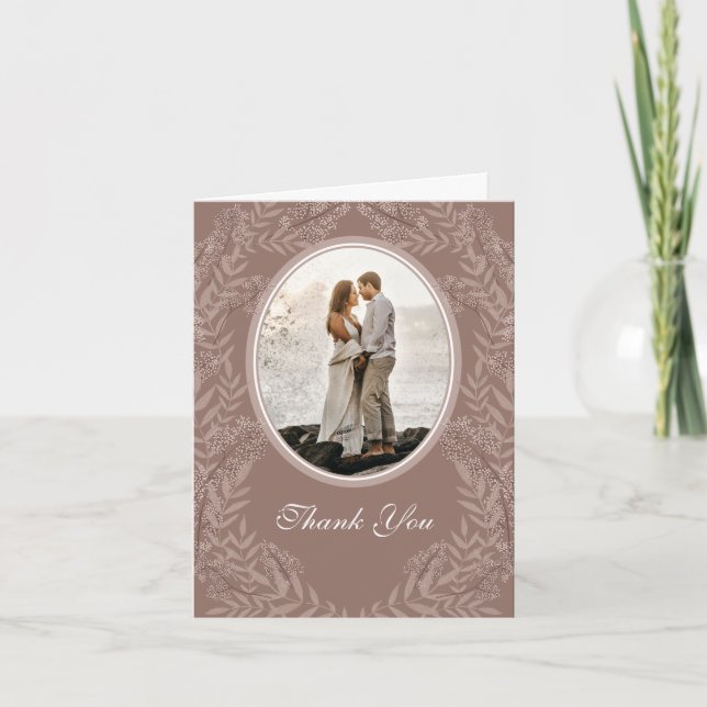 Rustic Brown Wedding Vintage Botanical Thank You Card (Front)