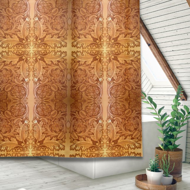 Rustic brown western country leather print shower curtain (Rustic brown western country leather print shower curtain)