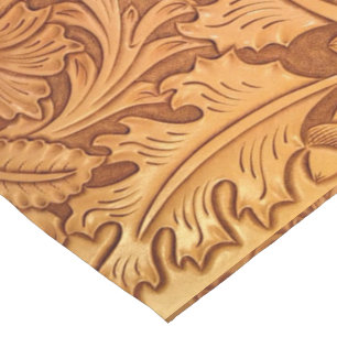 Rustic brown western country tooled leather short table runner