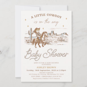 Rustic Brown Western Little Cowboy Baby Shower Invitation