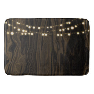 Rustic Brown Whimsical Wood String Lights Bath Mat