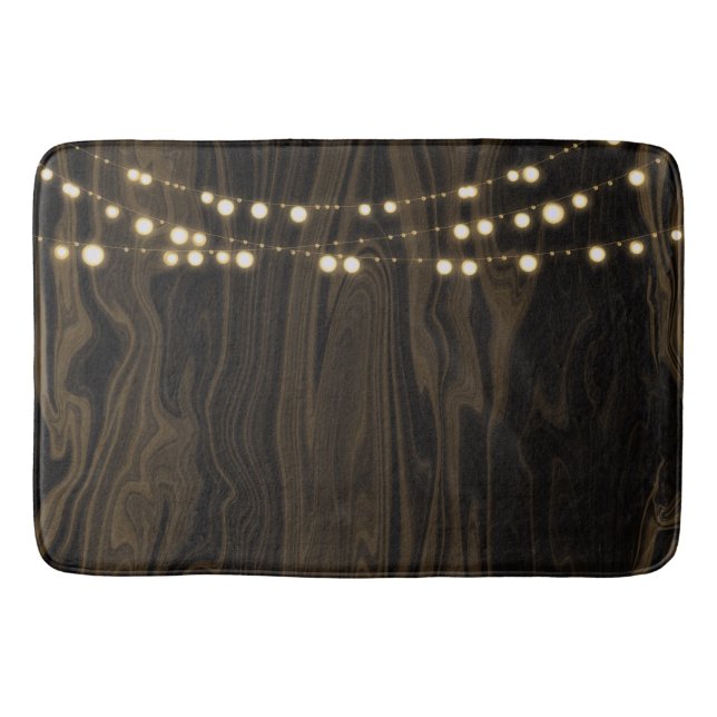 Rustic Brown Whimsical Wood String Lights Bath Mat (Front)