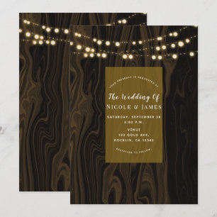 Rustic Brown Whimsical Wood String Lights Wedding Invitation