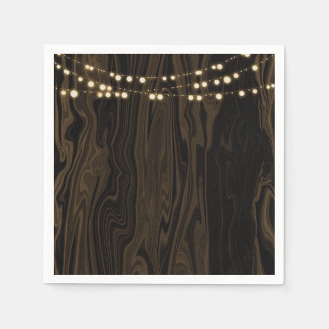 Rustic Brown Whimsical Wood String Lights Wedding Napkin (Front)