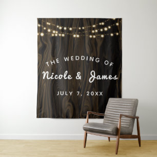 Rustic Brown Whimsical Wood String Lights Wedding Tapestry