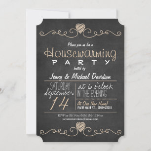 Rustic Brown & White Chalkboard Housewarming Party Invitation
