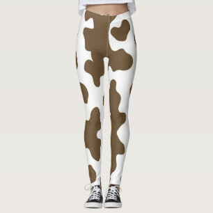 Rustic Brown  & White Cow Print Country Western Leggings