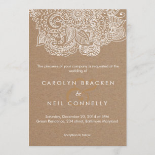 Rustic Brown White Paisley Pattern Floral Wedding Invitation