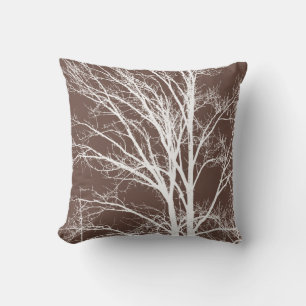 Rustic Brown White Tree Branches Cushion