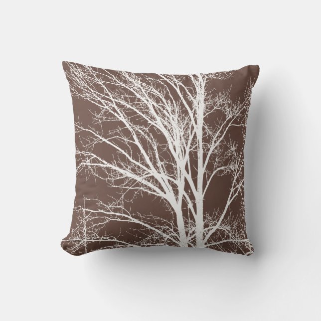 Rustic Brown White Tree Branches Cushion (Front)