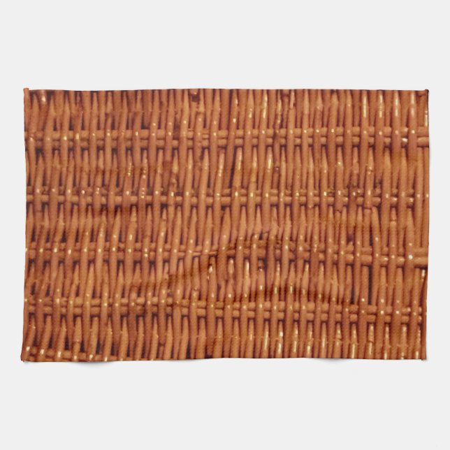 Rustic Brown Wicker Picnic Basket Country Style Tea Towel (Horizontal)