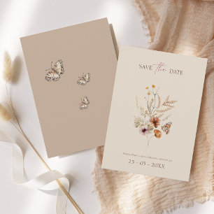 Rustic Brown Wildflowers and Butterflies Wedding Save The Date