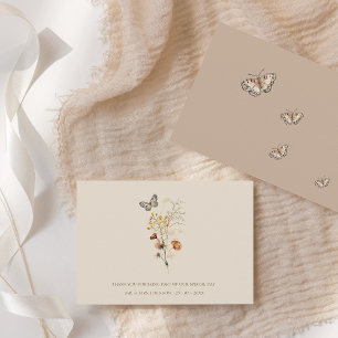 Rustic Brown Wildflowers and Butterflies Wedding Thank You Card