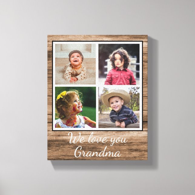 Rustic Brown Wood 4 Photo Collage Grandma   Canvas Print (Front)