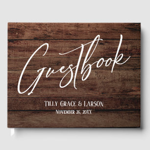 Rustic Brown Wood and Handwriting Guestbook