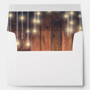 Rustic Brown Wood and String Lights   Envelope