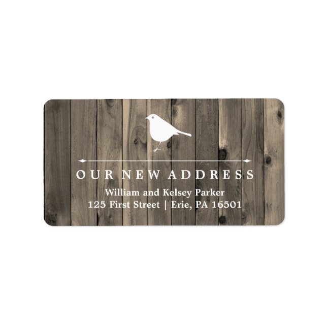 Rustic Brown Wood and Sweet Bird New Address Label (Front)
