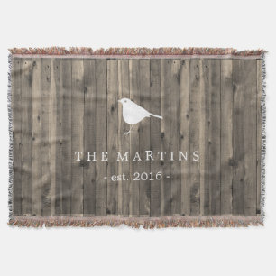 Rustic Brown Wood and Sweet White Bird Throw Blanket