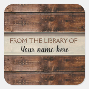 Rustic Brown Wood Bookplate From The Library Of Square Sticker
