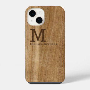 Rustic Brown Wood Case.Mate for Men, with Name iPhone 14 Case