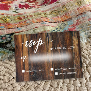 Rustic Brown Wood Casual Request Wedding RSVP Card