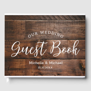 Rustic Brown Wood Couple Photo Wedding Guest Book