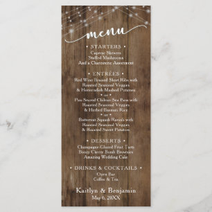 Rustic Brown Wood Fairy Lights, Elegant Typography Menu