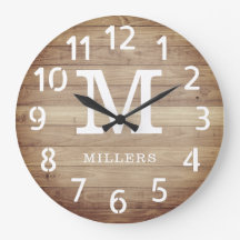 Rustic Brown Wood Family Name Monogram Farmhouse