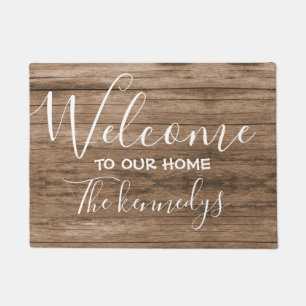 Rustic Brown Wood Farmhouse Welcome Doormat