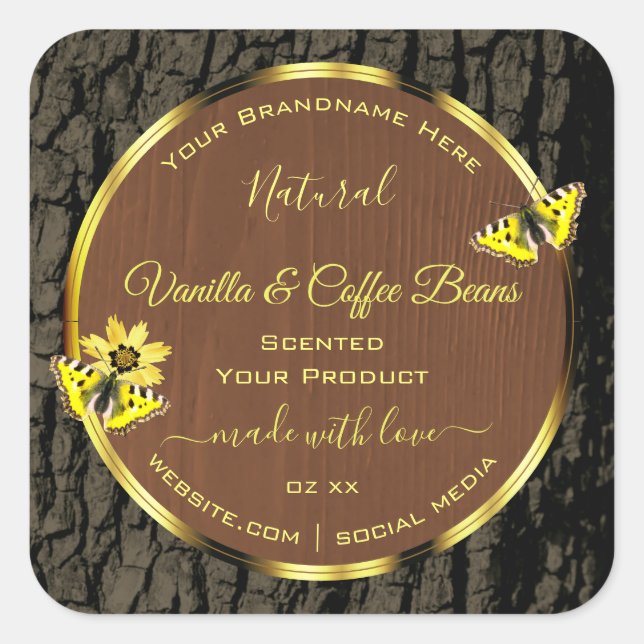 Rustic Brown Wood Grain Tree Bark Product Labels (Front)