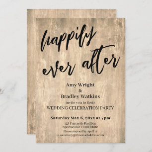 Rustic Brown Wood Just Married Wedding Reception Invitation